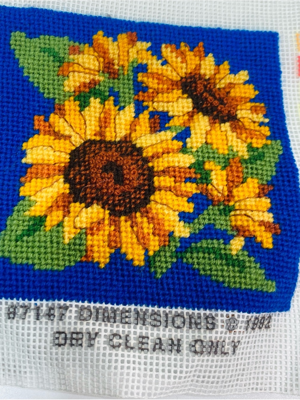 10/$10 or $1 Bundle Cross-Stitch Sunflower Canvas- Bright Yellow Flowers on Blue